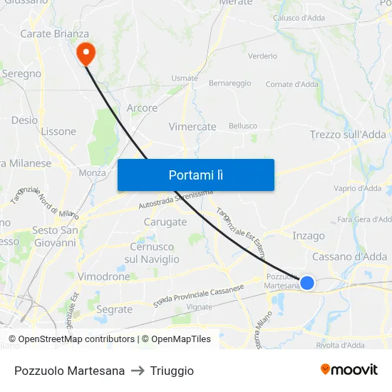 Pozzuolo Martesana to Triuggio map