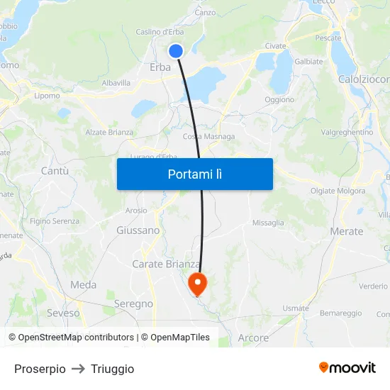 Proserpio to Triuggio map
