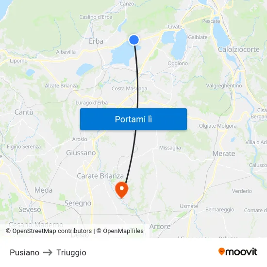 Pusiano to Triuggio map