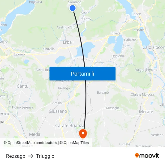 Rezzago to Triuggio map