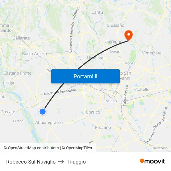 Robecco Sul Naviglio to Triuggio map