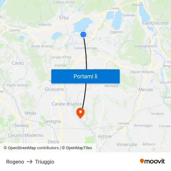 Rogeno to Triuggio map