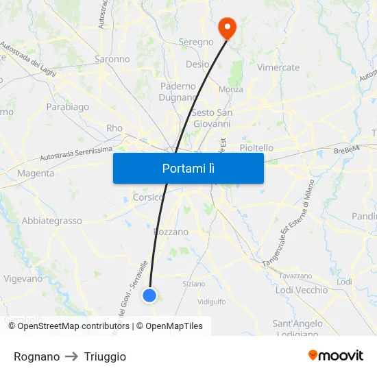 Rognano to Triuggio map