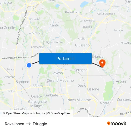 Rovellasca to Triuggio map