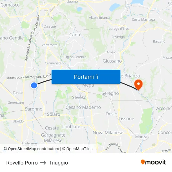 Rovello Porro to Triuggio map