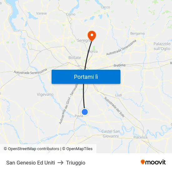 San Genesio Ed Uniti to Triuggio map