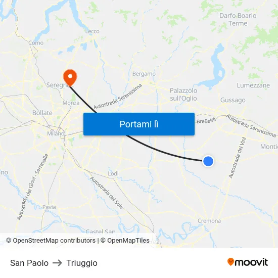 San Paolo to Triuggio map