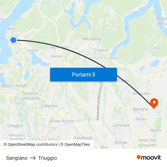 Sangiano to Triuggio map