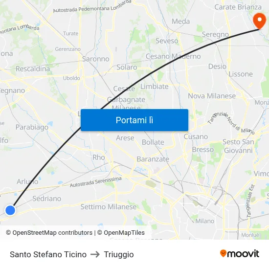 Santo Stefano Ticino to Triuggio map