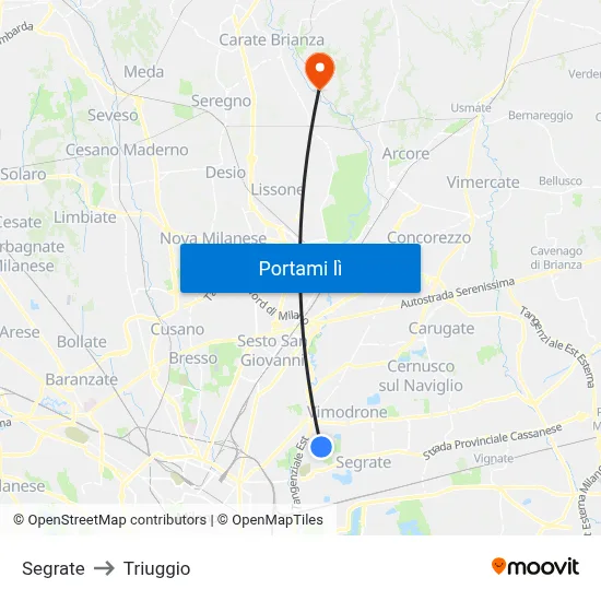Segrate to Triuggio map