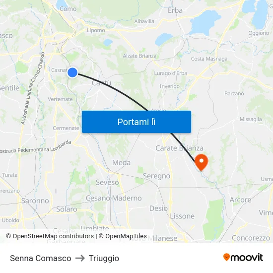 Senna Comasco to Triuggio map