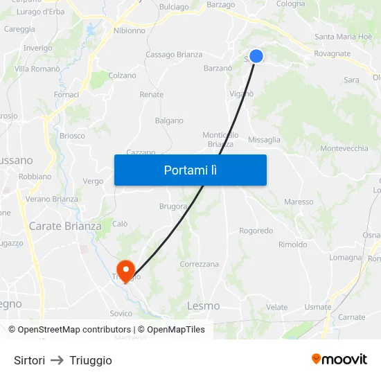 Sirtori to Triuggio map