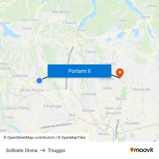 Solbiate Olona to Triuggio map