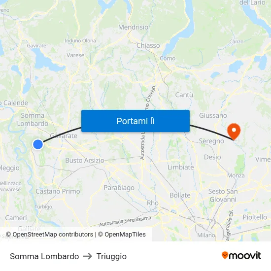 Somma Lombardo to Triuggio map