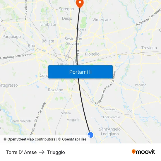 Torre D' Arese to Triuggio map