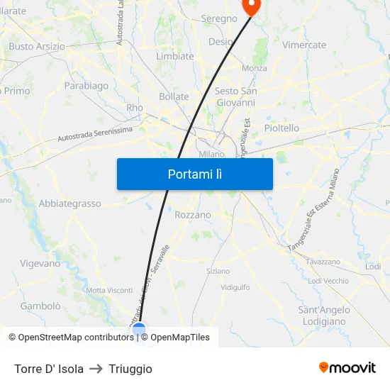 Torre D' Isola to Triuggio map