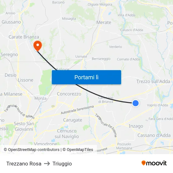 Trezzano Rosa to Triuggio map