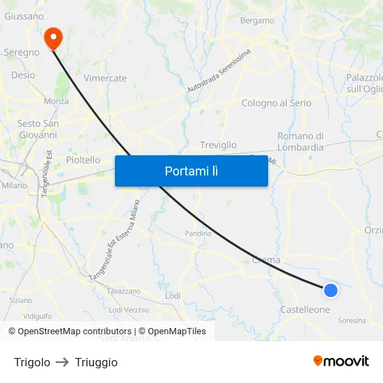 Trigolo to Triuggio map