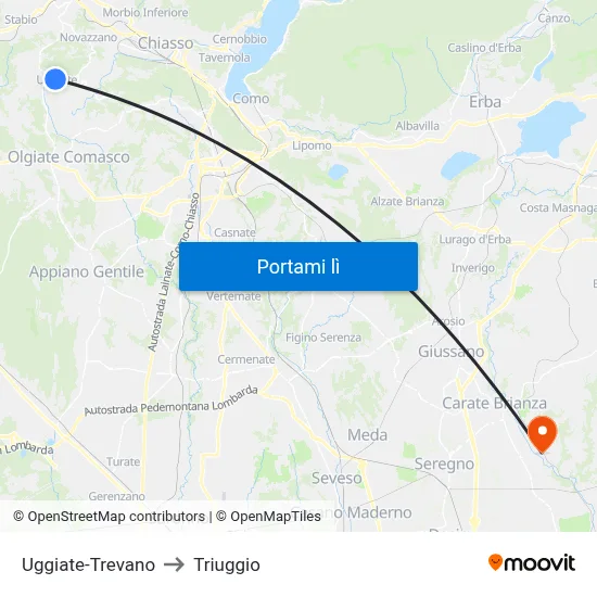 Uggiate-Trevano to Triuggio map