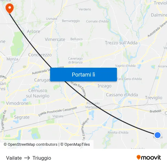 Vailate to Triuggio map