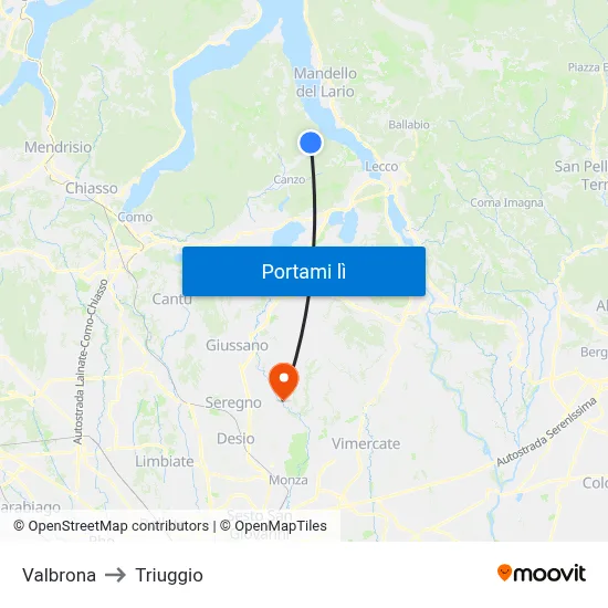 Valbrona to Triuggio map