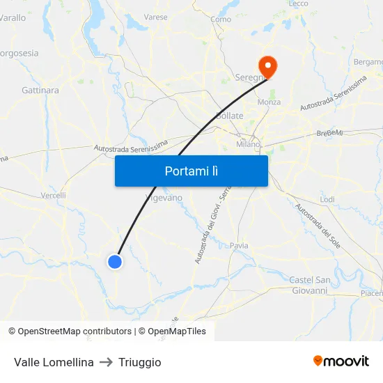 Valle Lomellina to Triuggio map