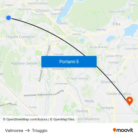 Valmorea to Triuggio map