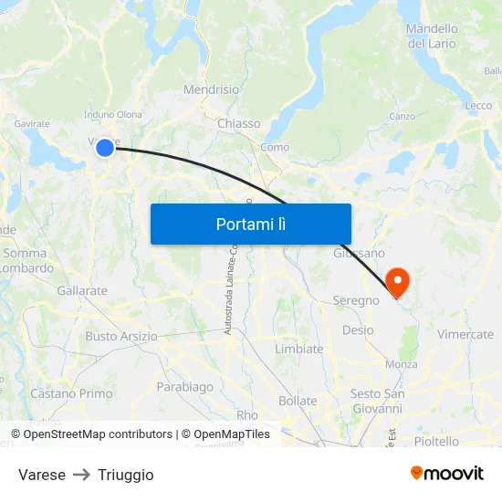 Varese to Triuggio map