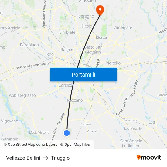Vellezzo Bellini to Triuggio map