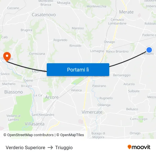 Verderio Superiore to Triuggio map