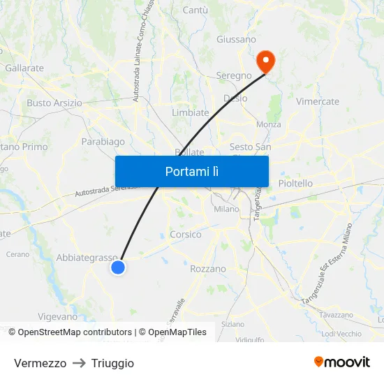 Vermezzo to Triuggio map