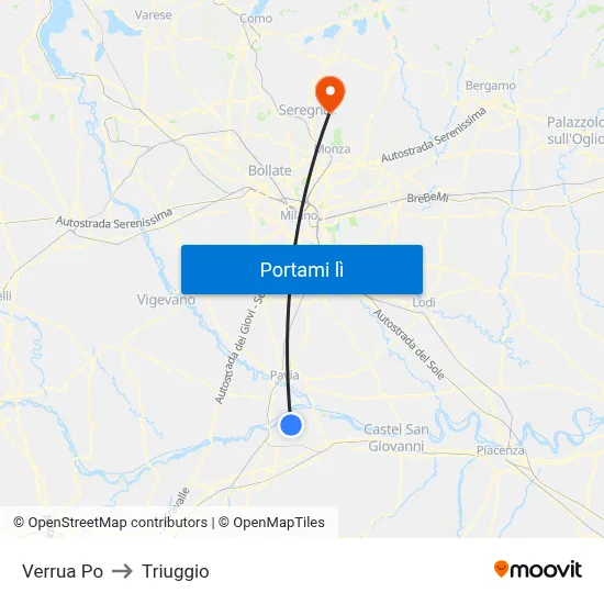 Verrua Po to Triuggio map