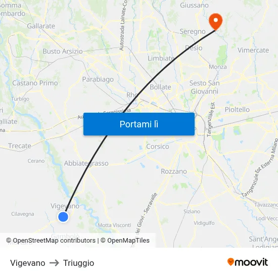 Vigevano to Triuggio map