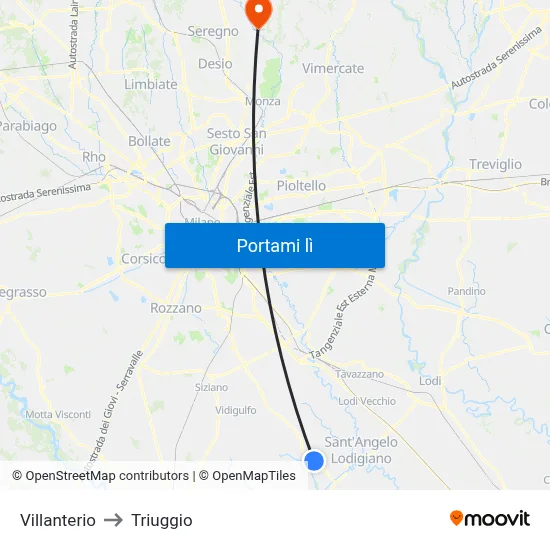 Villanterio to Triuggio map