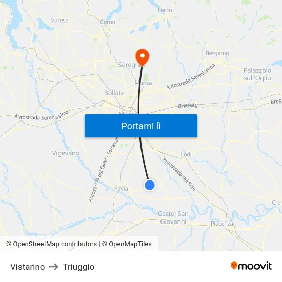 Vistarino to Triuggio map