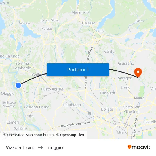 Vizzola Ticino to Triuggio map