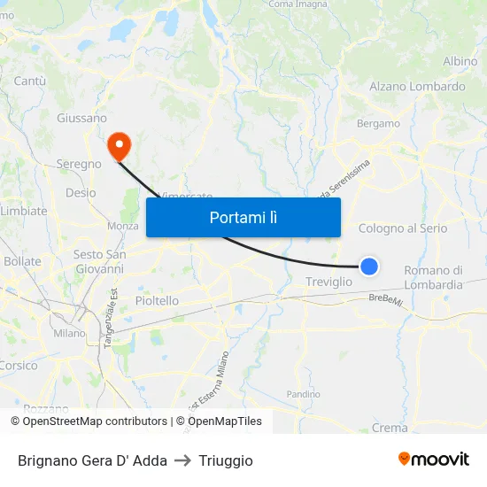 Brignano Gera D' Adda to Triuggio map