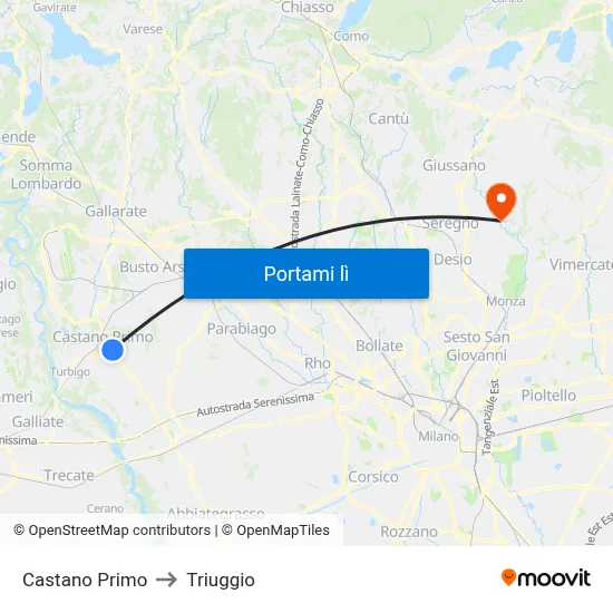 Castano Primo to Triuggio map