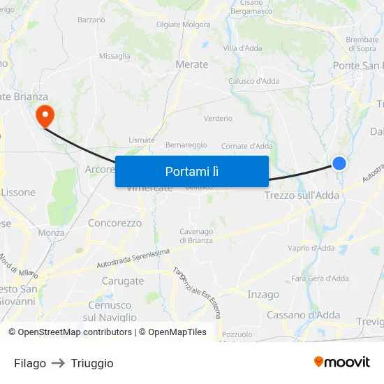 Filago to Triuggio map