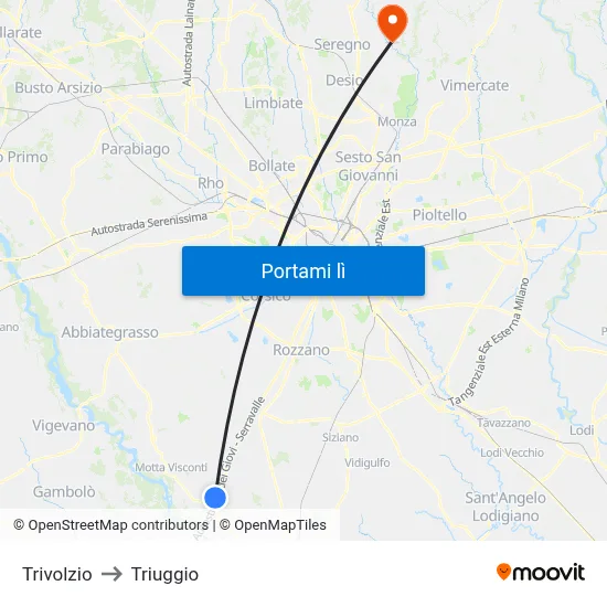Trivolzio to Triuggio map