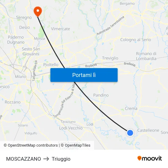 MOSCAZZANO to Triuggio map