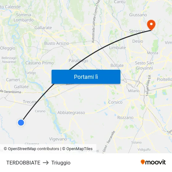 TERDOBBIATE to Triuggio map