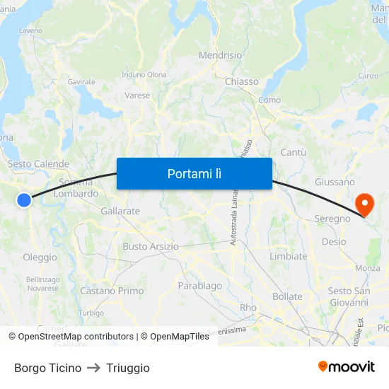 Borgo Ticino to Triuggio map