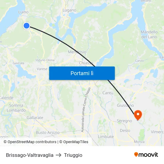 Brissago-Valtravaglia to Triuggio map