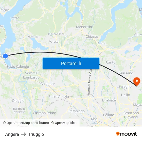 Angera to Triuggio map