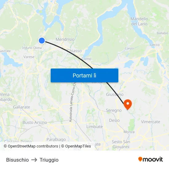 Bisuschio to Triuggio map