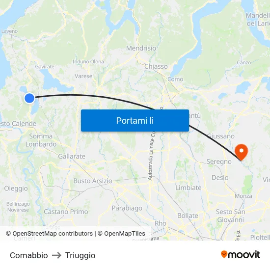Comabbio to Triuggio map