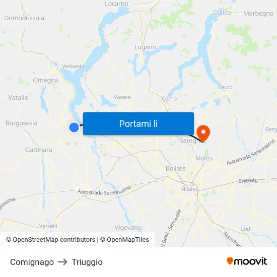 Comignago to Triuggio map