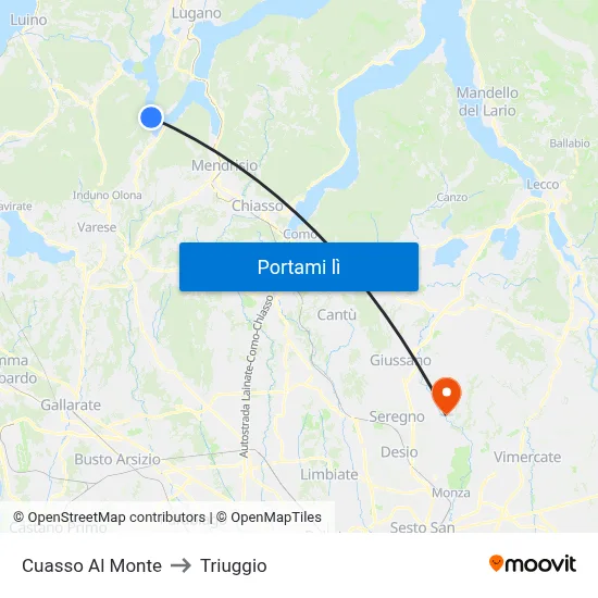 Cuasso Al Monte to Triuggio map