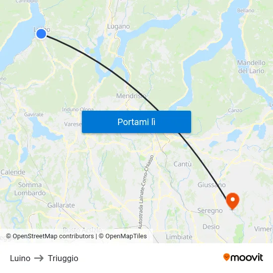 Luino to Triuggio map